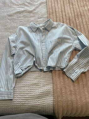 Forever 21 Light Blue and White Striped Button-Up Shirt